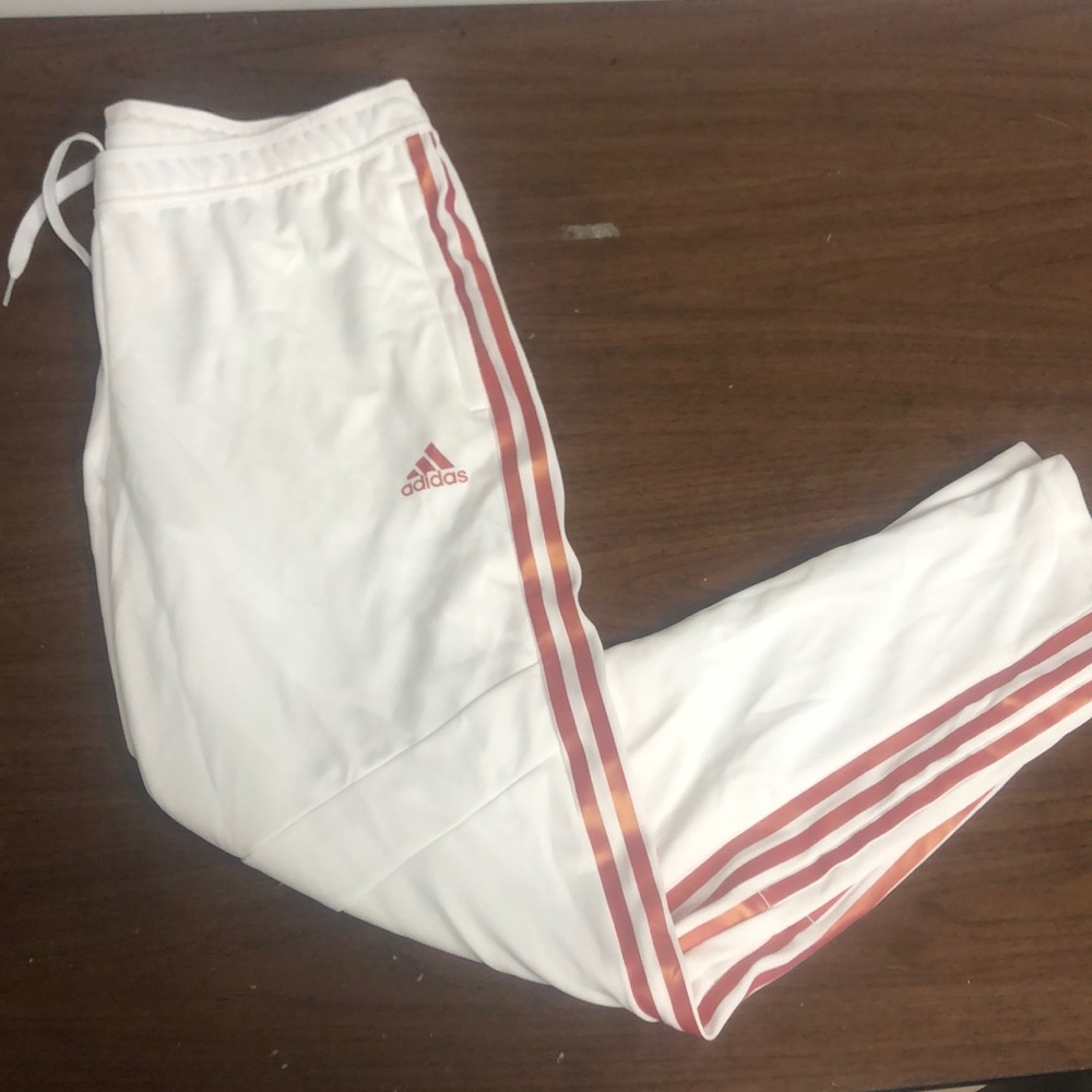 Adidas track pants, orange white